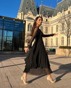 Rochie de ocazie neagra cu maneci transparente - BELLADRESS