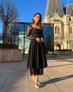 Rochie de ocazie neagra cu maneci transparente - BELLADRESS